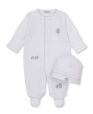 Kissy Kissy Footie and Hat Set in White and Grey Hedgehogs Little Woods