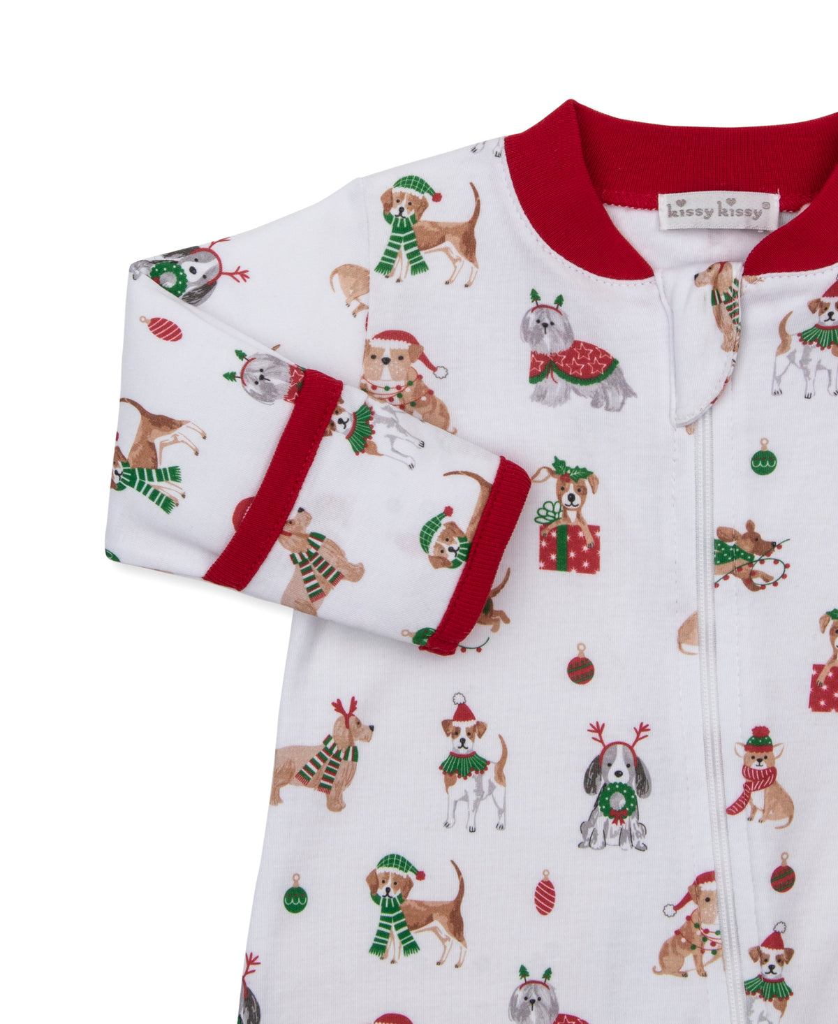 Kissy Kissy Printed Footie in Santa's Merry Pups