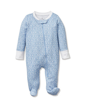 Petite Plume Pima Cotton Baby Romper in Blue Hoppy Days