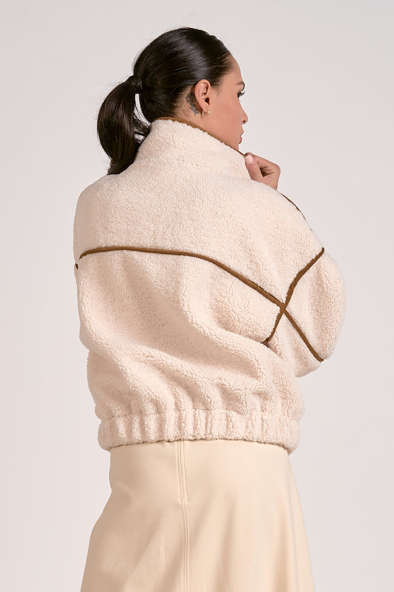 Elan Sherpa Bomber Jacket in Off White/Brown
