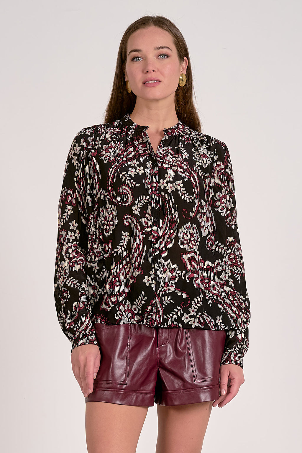 Elan Paisley Flowy Blouse in Black