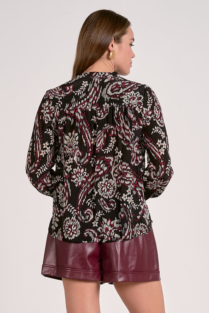 Elan Paisley Flowy Blouse in Black