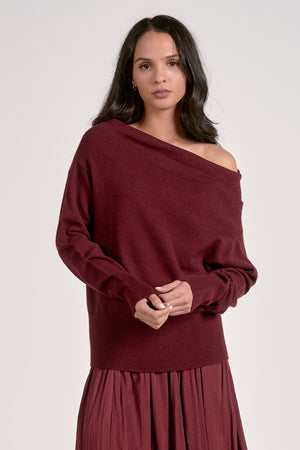 Elan Off Shoulder Sweater in Plum