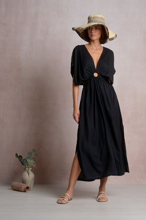 Elan Resort Maxi with Ring Detail Dress in Black