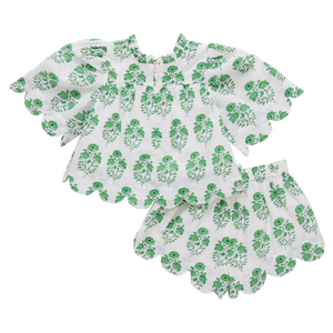 Pink Chicken Misha Scallop Set in Green Strawflower