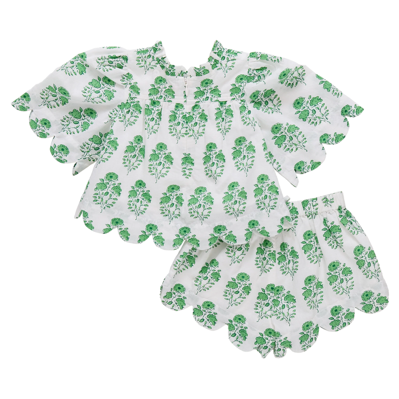 Pink Chicken Misha Scallop Set in Green Strawflower