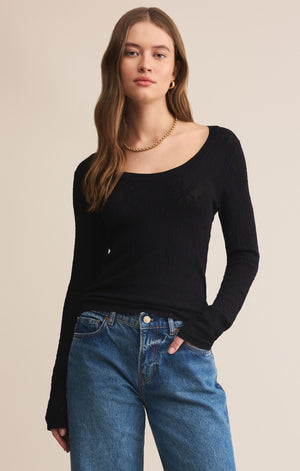 Z Supply Tibi Scoop Neck Mesh Top in Black