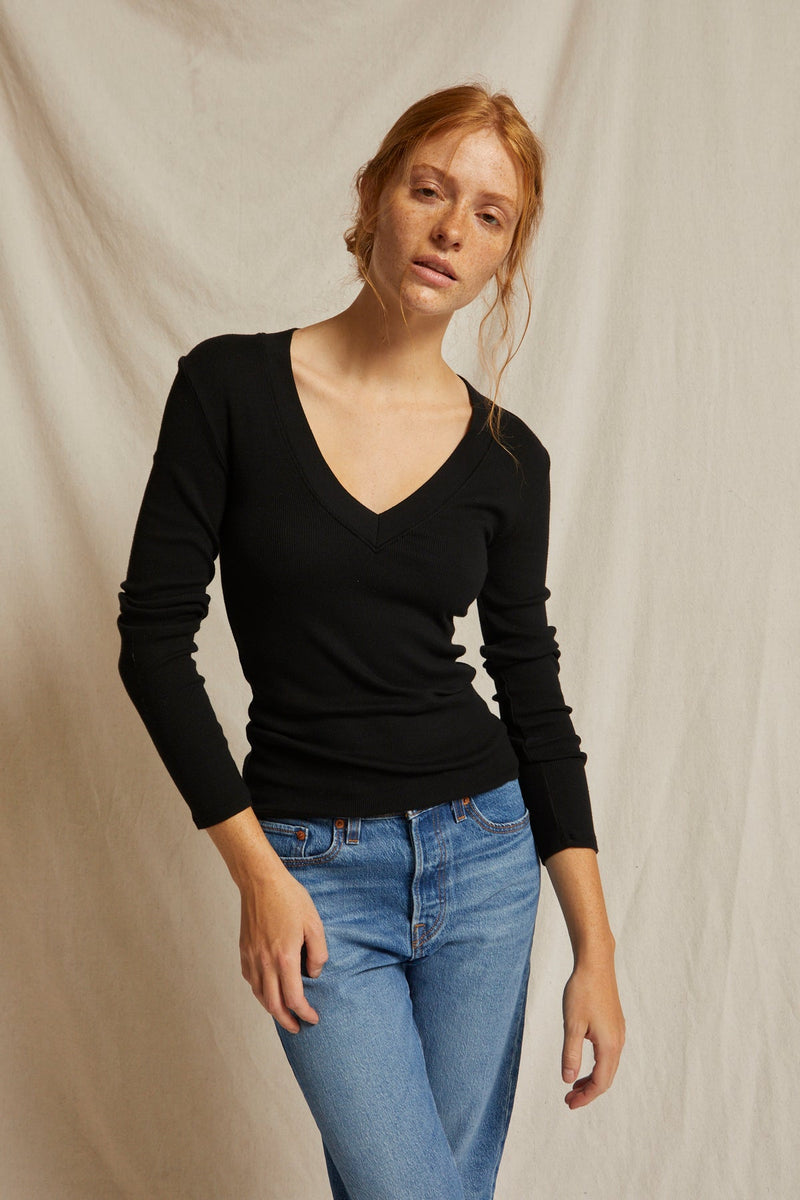 perfectwhitetee Viola Ribbed Cotton Modal V Neck Long Sleeve -  Multiple Colors!