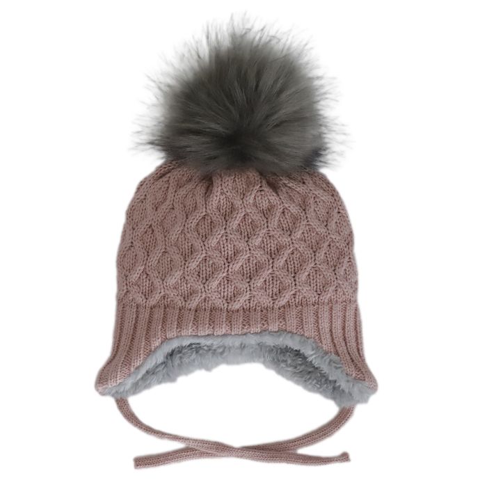 Calikids Knit Hat with Pom Pom in Rose