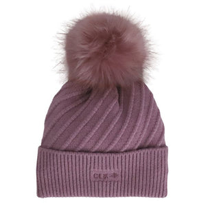 Calikids Beanie with Faux Fur Pom in Dusty Orchid