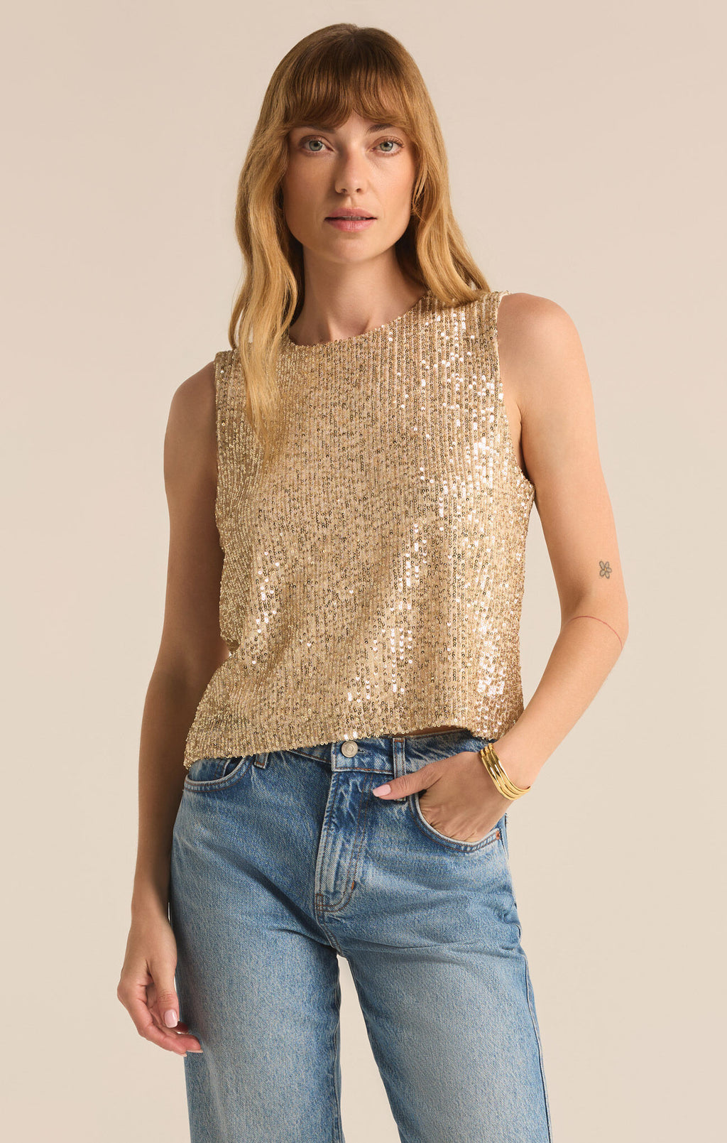 Z Supply Sloane Sequin Top  in Champagne