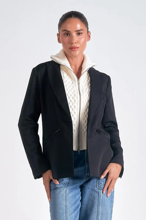 Elan Classic Blazer with Knit Dickie in Black/Cream