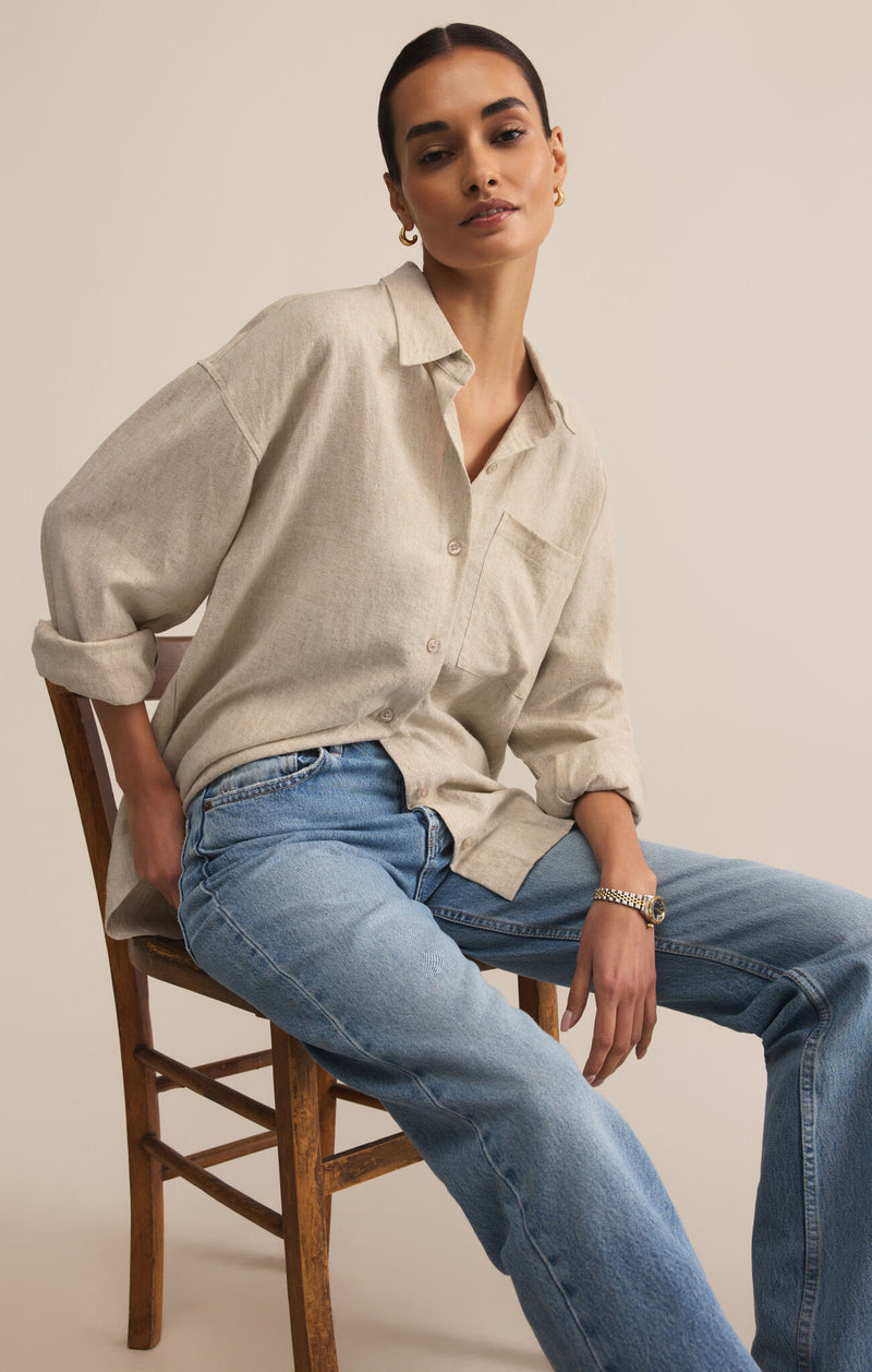 Z Supply Alfie Button Up Shirt in Flax