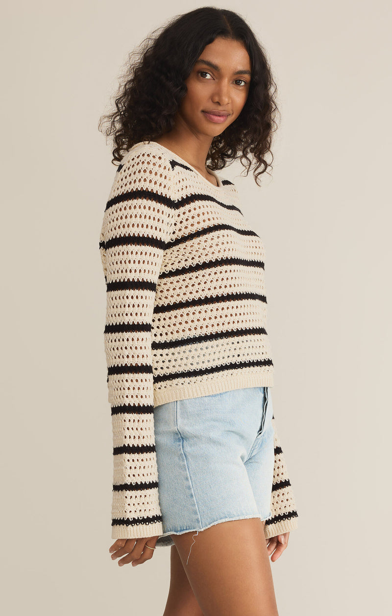 Z Supply Kit Stripe Crochet Sweater in Sea Salt