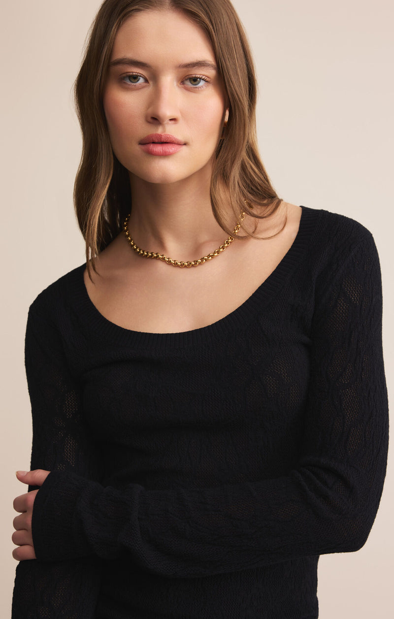 Z Supply Tibi Scoop Neck Mesh Top in Black
