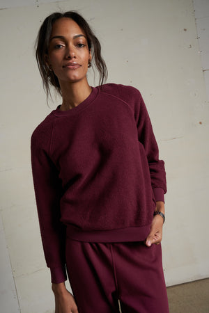 perfectwhitetee Ziggy Inside Out Shrunken Crew in Dark Burgundy