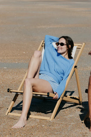 perfectwhitetee Ziggy Inside Out Shrunken Crew in Pacific Blue