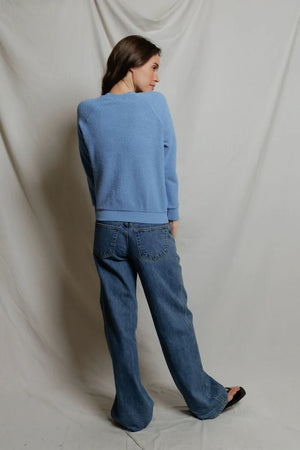 perfectwhitetee Ziggy Inside Out Shrunken Crew in Pacific Blue