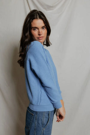 perfectwhitetee Ziggy Inside Out Shrunken Crew in Pacific Blue