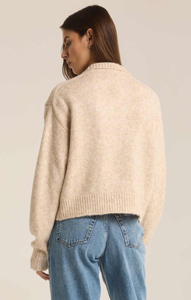 Z Supply Redford Polo Sweater in Light Oatmeal Heather