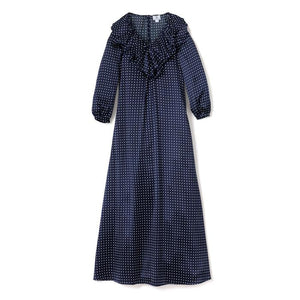 Petite Plume Women's Anastasia Silk Night Dress in Navy Polka Dot