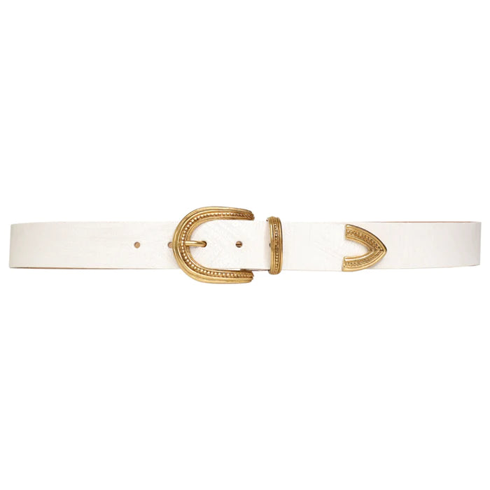 Streets Ahead White Crackle Leather Belt with Gold Buckle