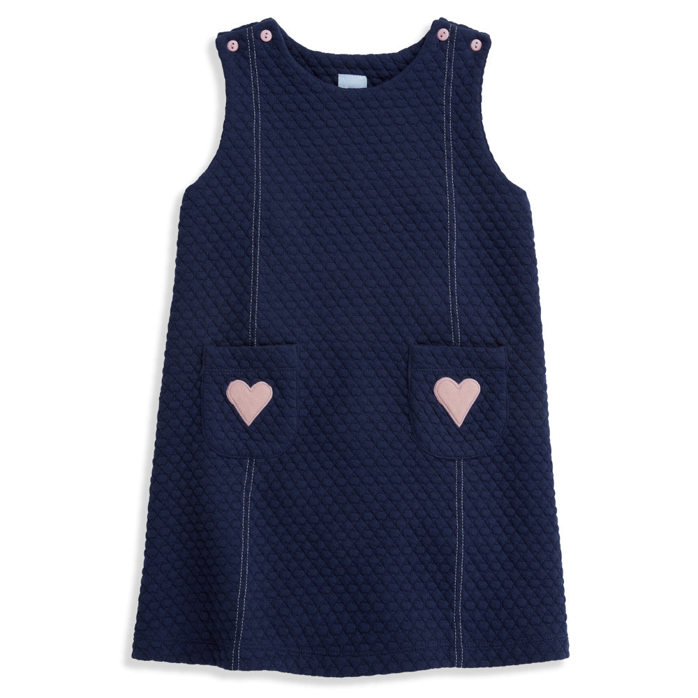 Bella Bliss Quilted Heartley Shift Dress in Navy/Pink