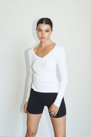 LNA Clothing Ribbed V Long Sleeve Top - Multiple Colors!