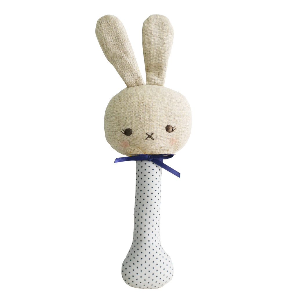 Alimrose Baby Bunny Stick Rattle in Navy Spot