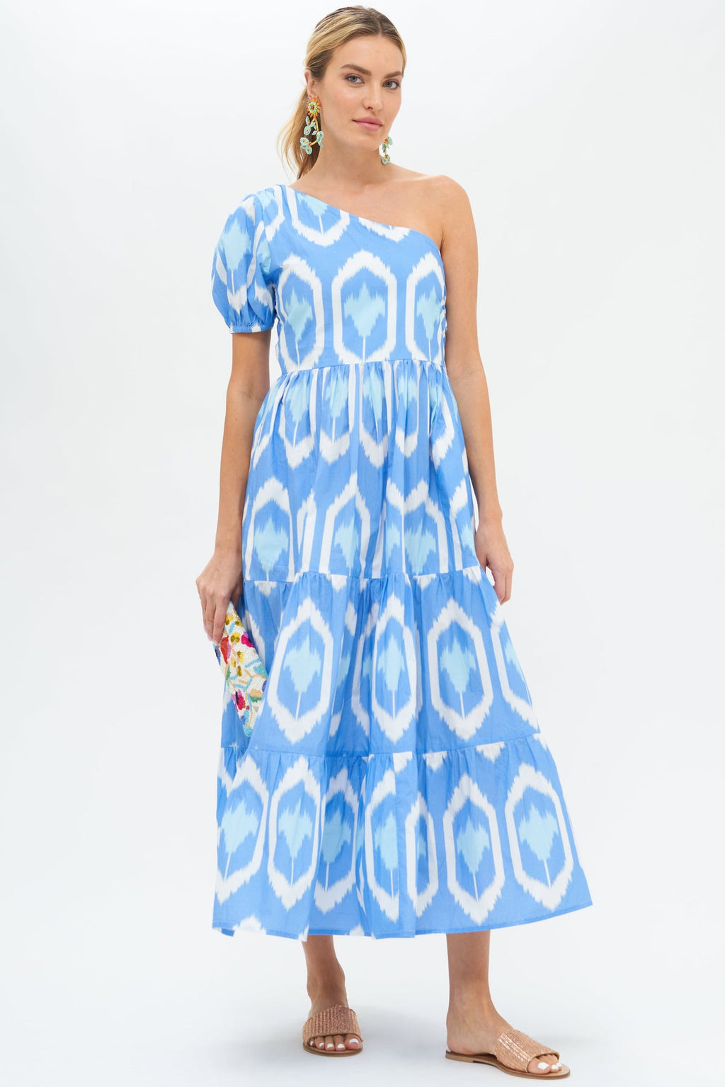 Oliphant One Shoulder Dress in Blue Odisha