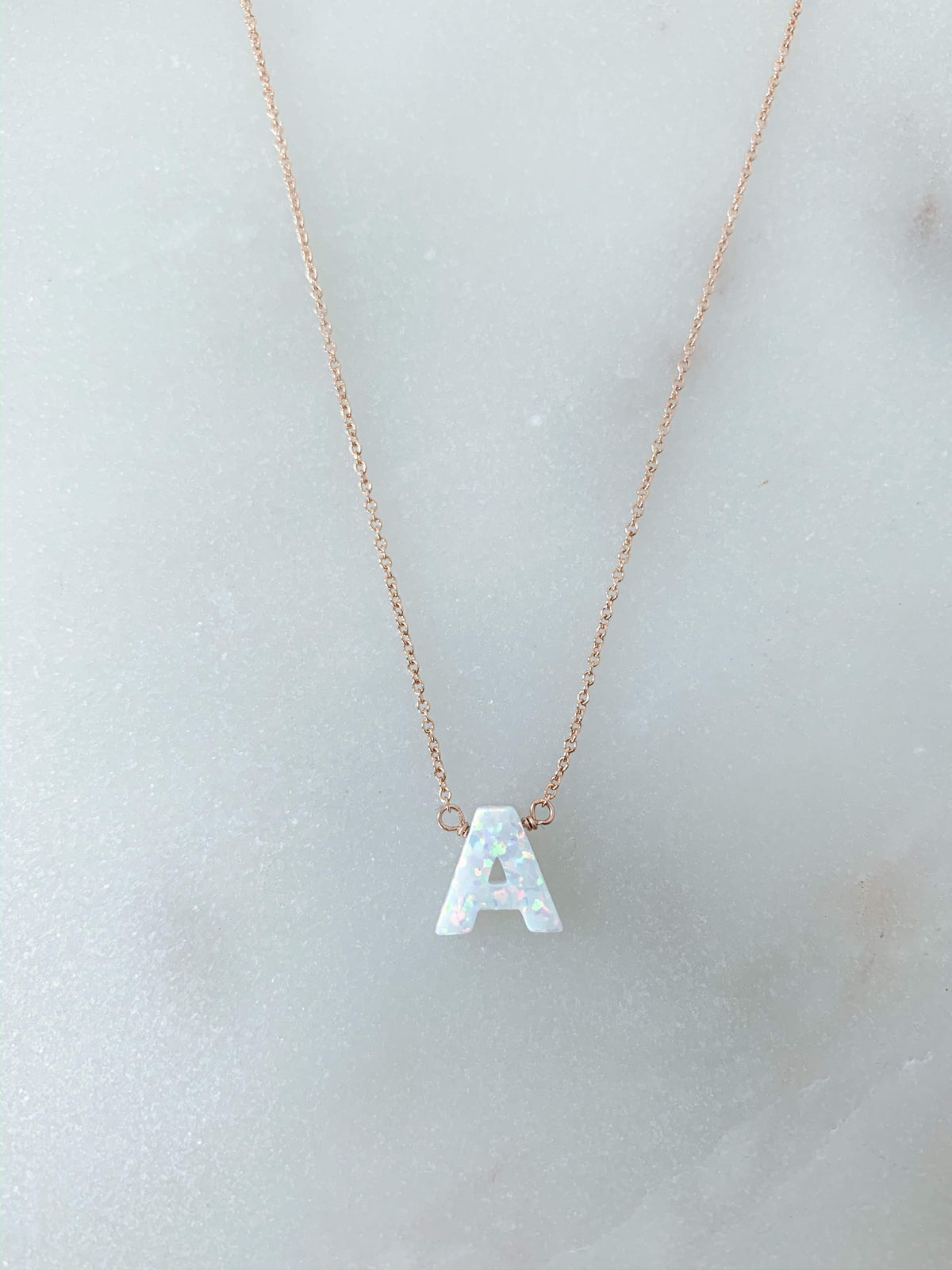 Opal Initial Necklace in Rose Gold