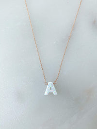 Opal Initial Necklace in Rose Gold