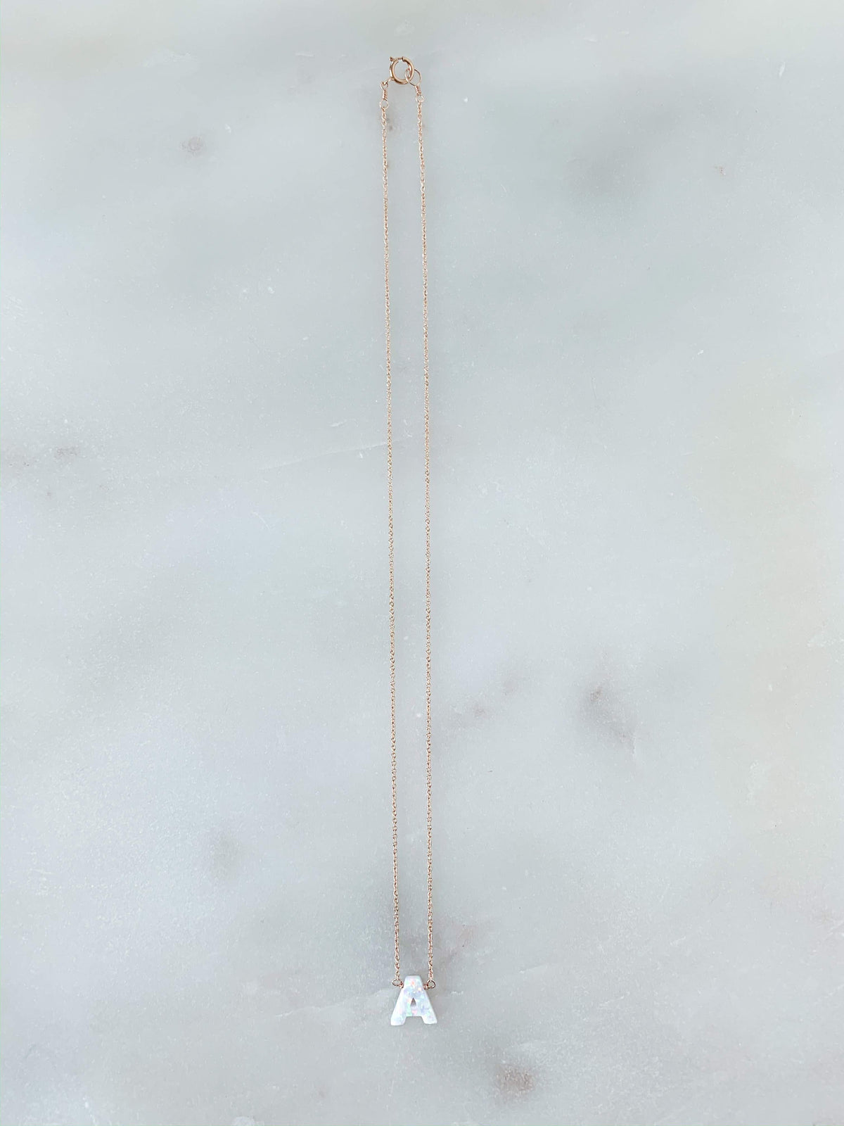 Opal Initial Necklace in Rose Gold
