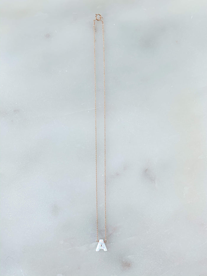 Opal Initial Necklace in Rose Gold