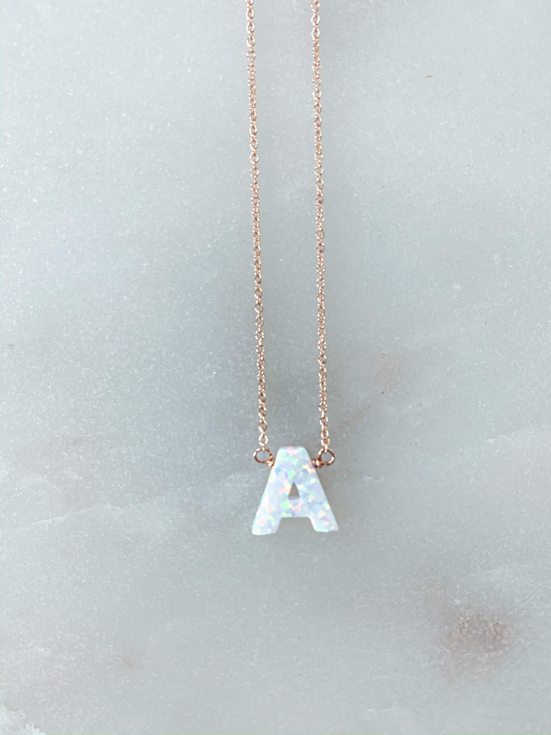 Opal Initial Necklace in Rose Gold
