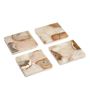 Two's Company Set of 4 Agate Coasters with Marble Base - Genuine Agate/Marble Quartz