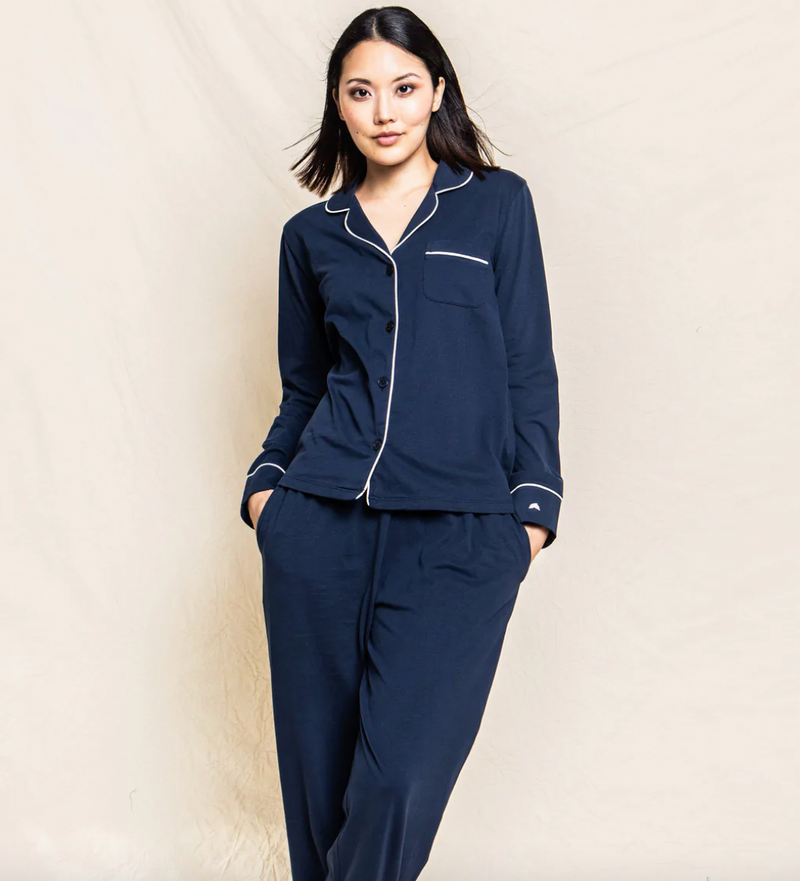 Petite Plume Women’s Luxe Pima Cotton Navy Pajama Set