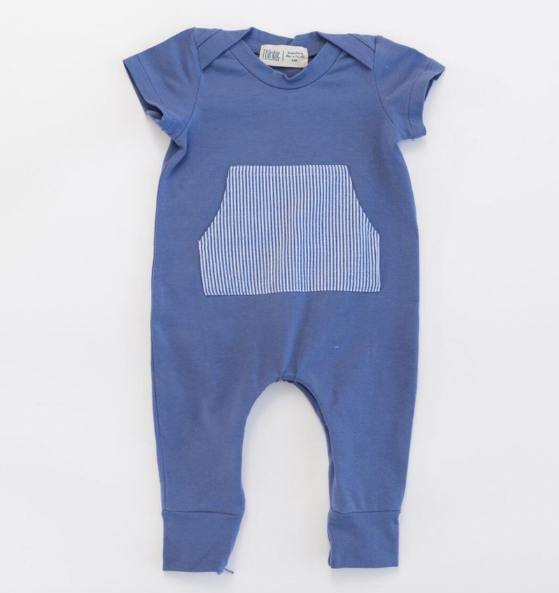 Thimble Zipper Romper in Azure Seersucker