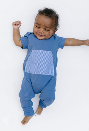 Thimble Zipper Romper in Azure Seersucker