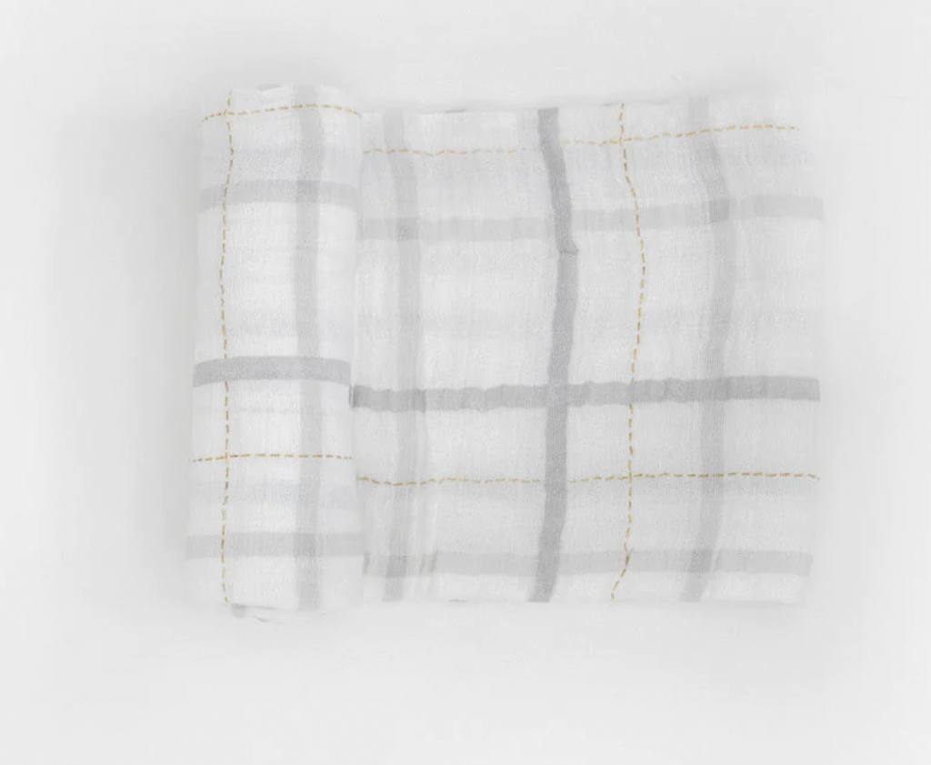 Little Unicorn Cotton Muslin Swaddle in Grey Plaid
