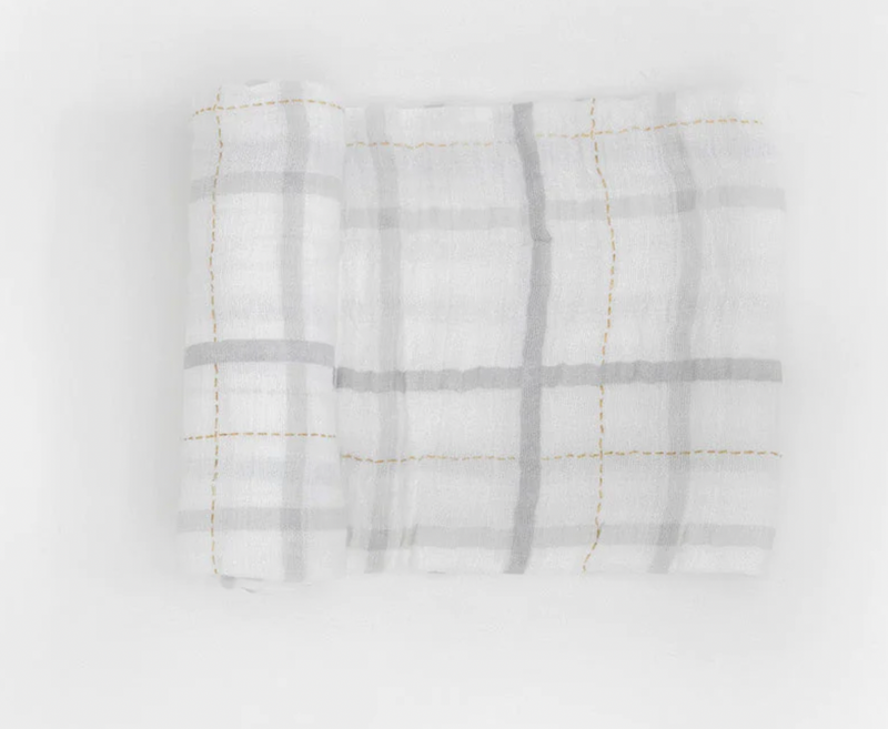 Little Unicorn Cotton Muslin Swaddle in Grey Plaid
