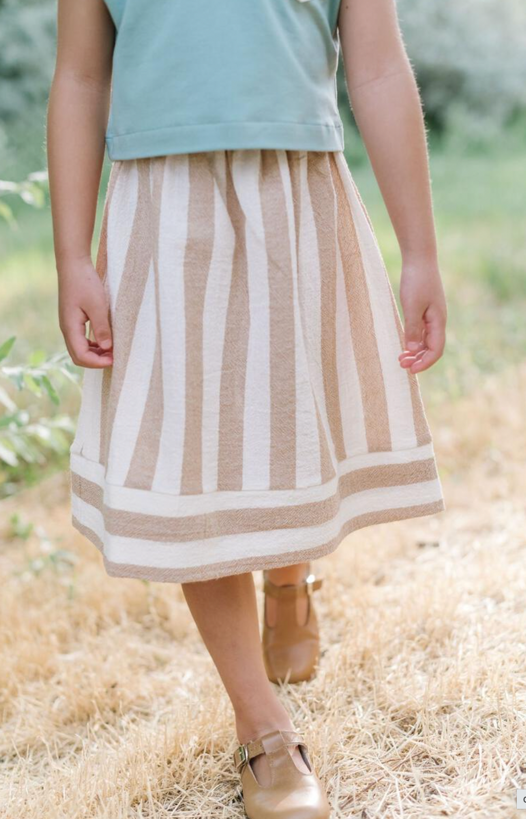 Thimble Midi Skirt in Fawn Stripe