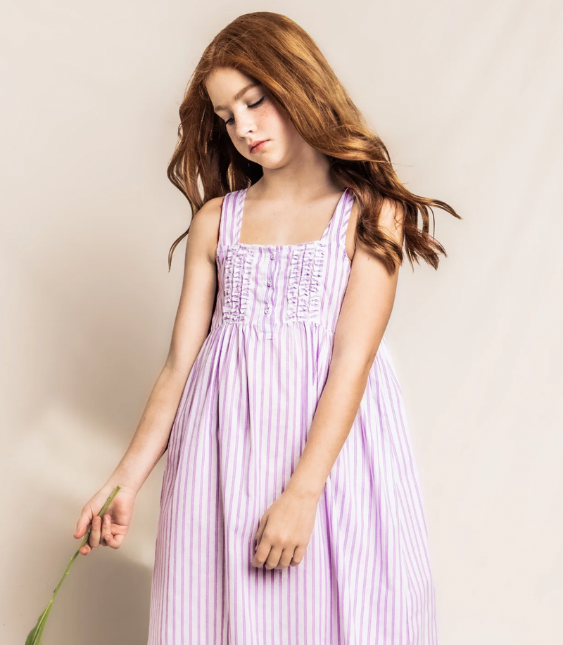 Petite Plume Children's Lavender French Ticking Charlotte Nightgown