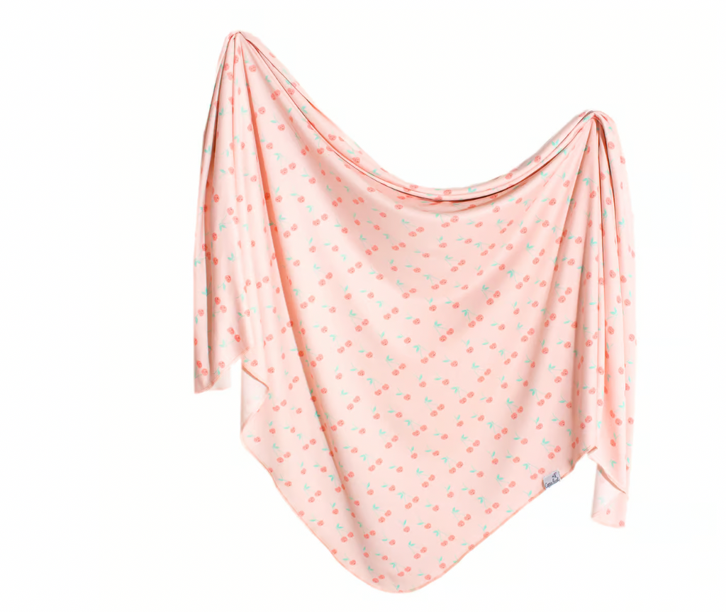 Copper Pearl Knit Swaddle Blanket in Cherries