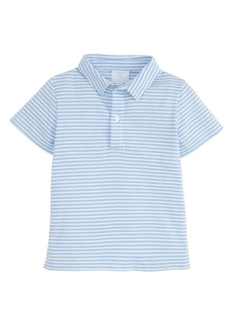 Little English Short Sleeve Polo in Light Blue Stripe