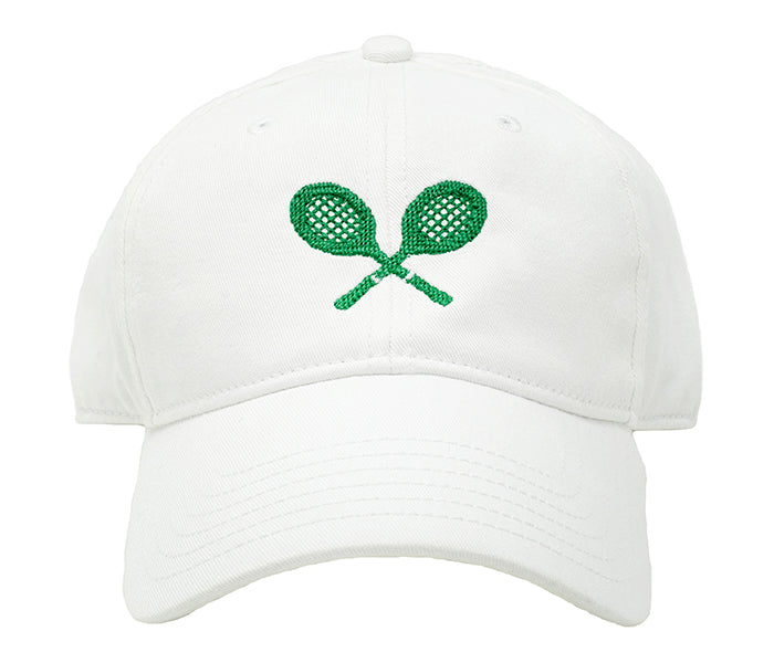 Harding Lane Kids Green Tennis Racquets Baseball Hat in White