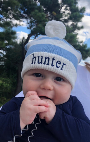 A Soft Idea Striped Pom Pom Baby Hat - Multiple Colors!