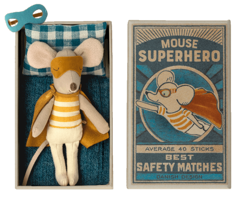 Maileg Superhero Mouse, Little Brother in Matchbox