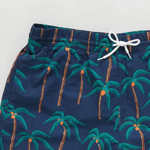 Pink Chicken Men's Swim Trunks in Navy Palms