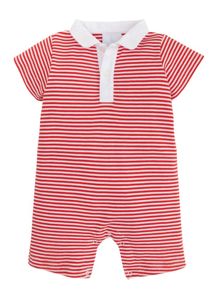 Little English Polo Romper in Red Stripe